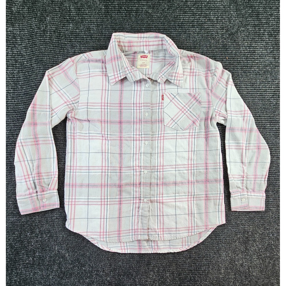 Levi's Flannel Shirt Girls 14/16 Multicolor Plaid Cotton Chest Pocket Button Up
